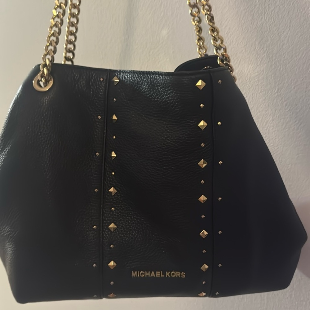 Michael Kors Black and Gold Shoulder Bag with Chain Straps